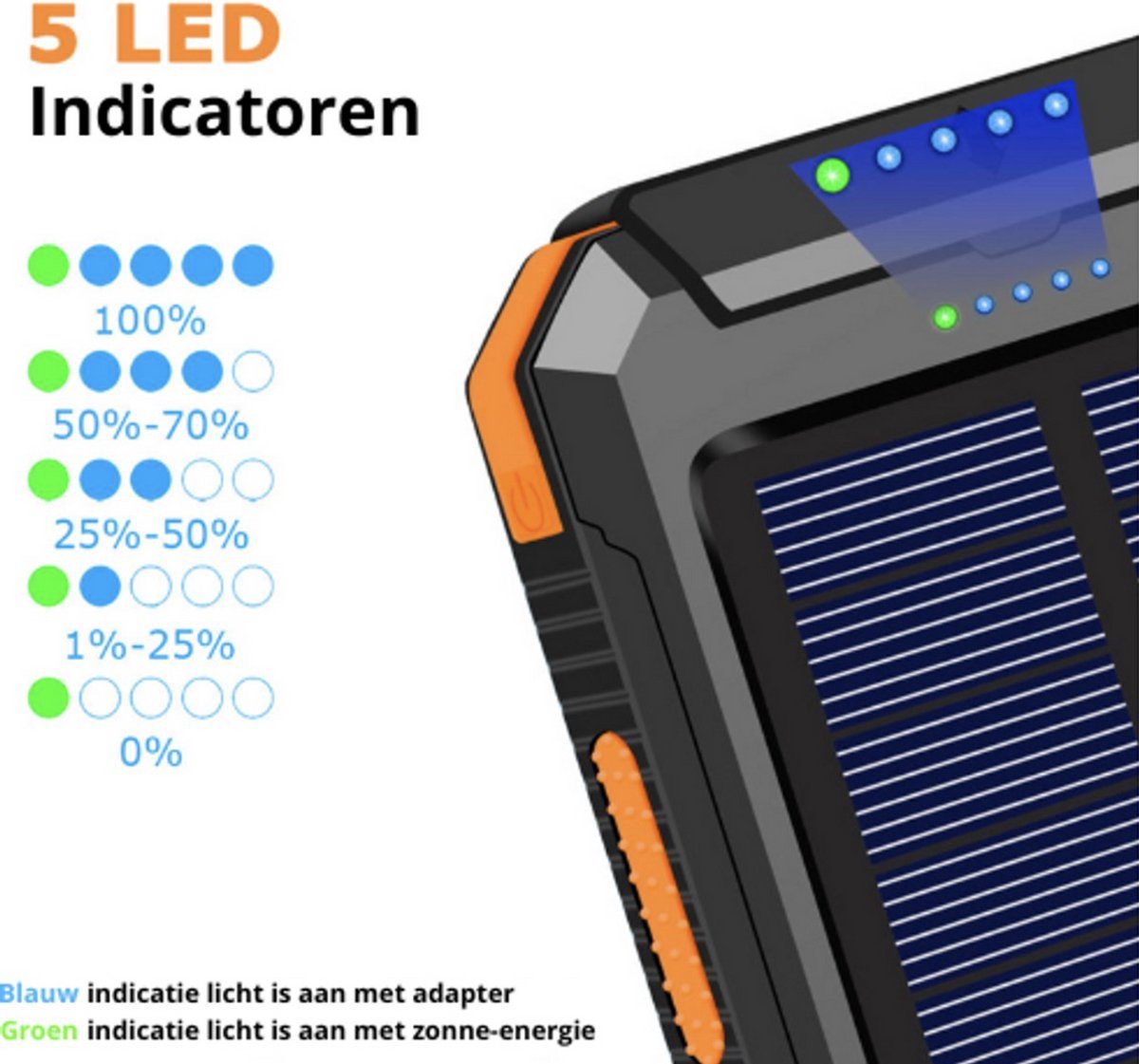 Zonne-energie powerbank 20.000mAh